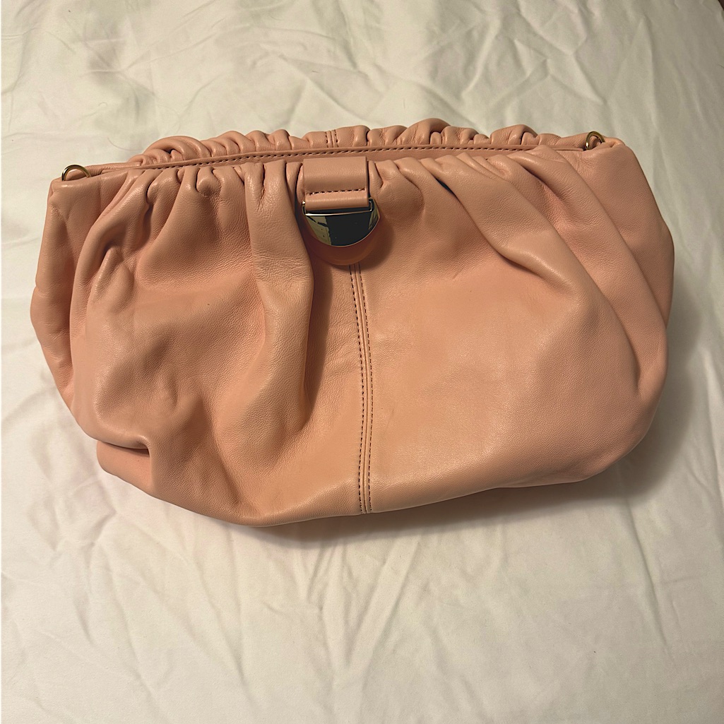 Loeffler Randall Blush Peach Gathered Leather Clutch With Gold Ring